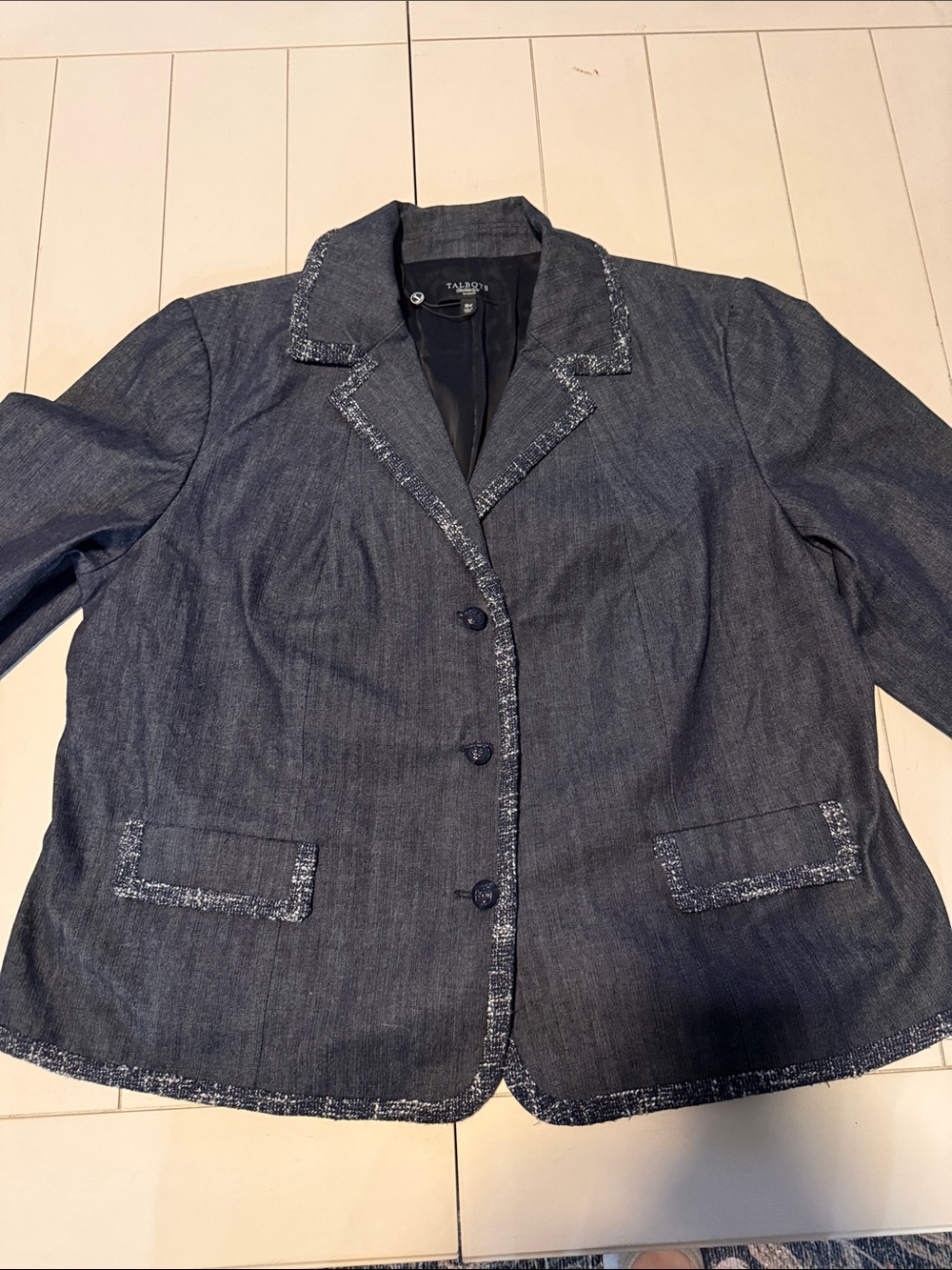 Talbots Dark Indigo Tweed-Trim Blazer Jacket